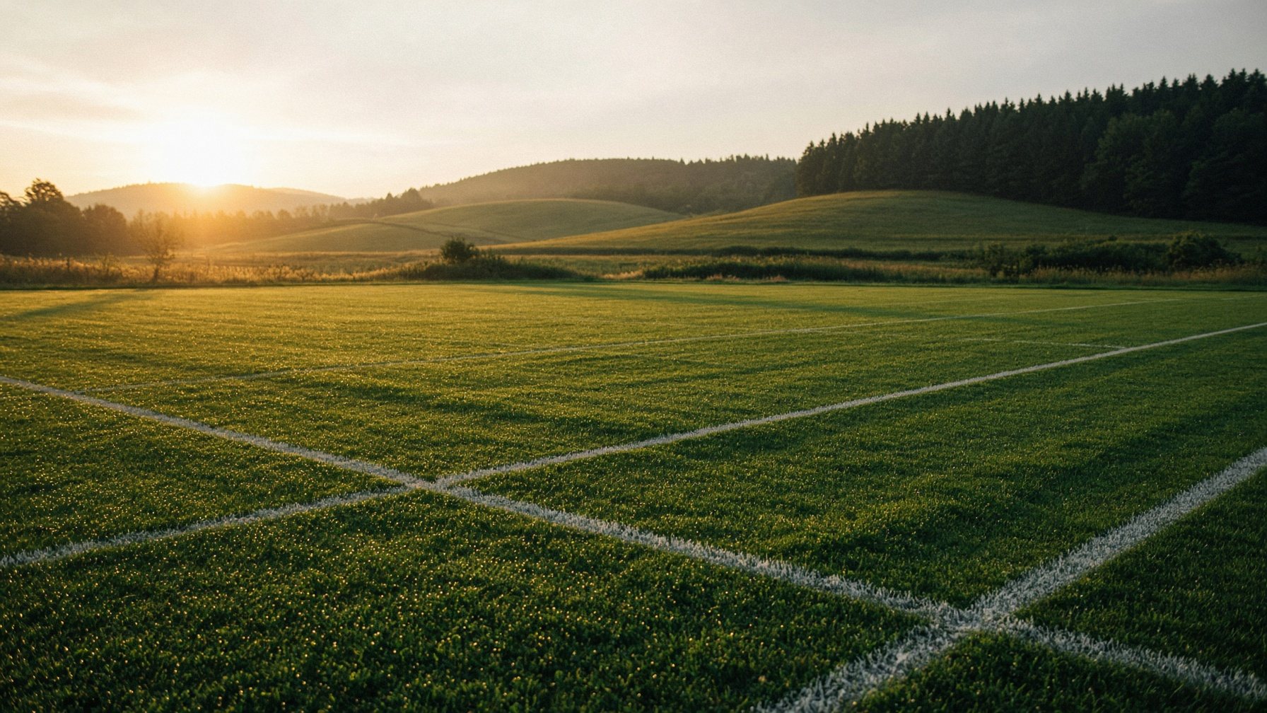 Empty soccer pitch at golden hour in rural Pennsylvania